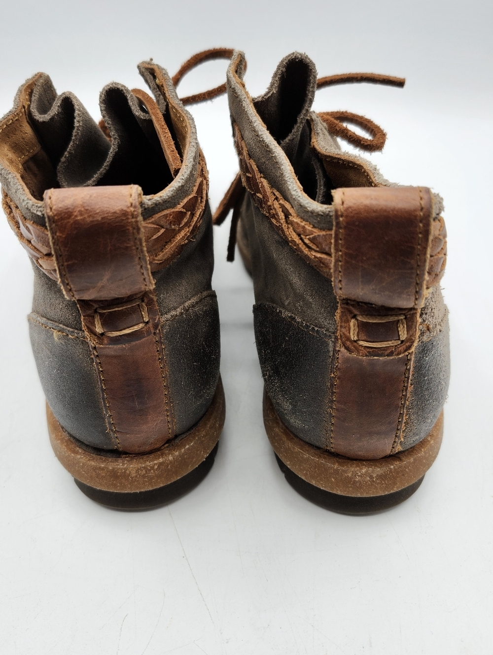 Born VTG Inspired Brown Suede Lace-Up Ankle Walking Boots with Braided Trim 8 - Picture 4 of 9